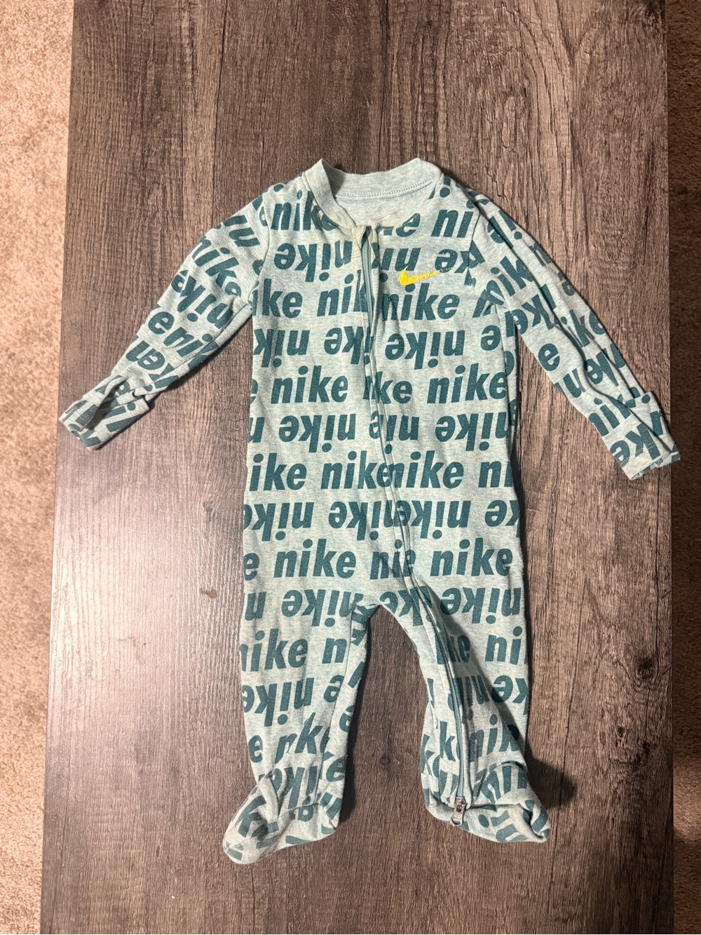 Nike Teal and Dark Teal Logo Baby Footed One-Piece